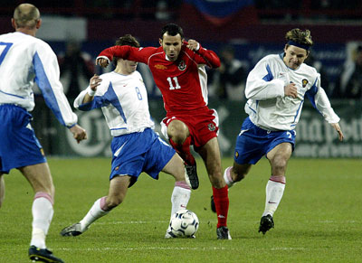 ЧЕ-2004. 1-й стыковой матч Россия-Уэльс 0:0. Браян Гиггз